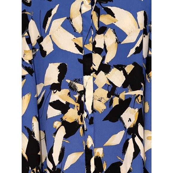 Ashley Stewart 22/24 Plus Blue Abstract LS Blouse Career Relaxed Work Roomy - Picture 4 of 5